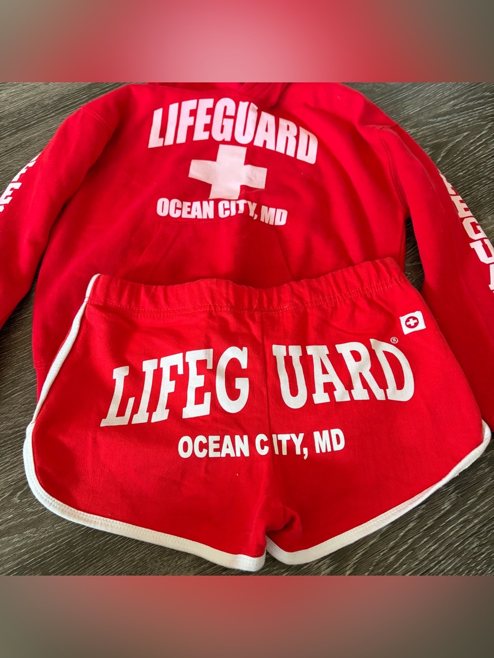 Red Life-Guard Apparel Ocean City Maryland Hoodie & Shorts Set Girls Kids Small - Picture 4 of 9